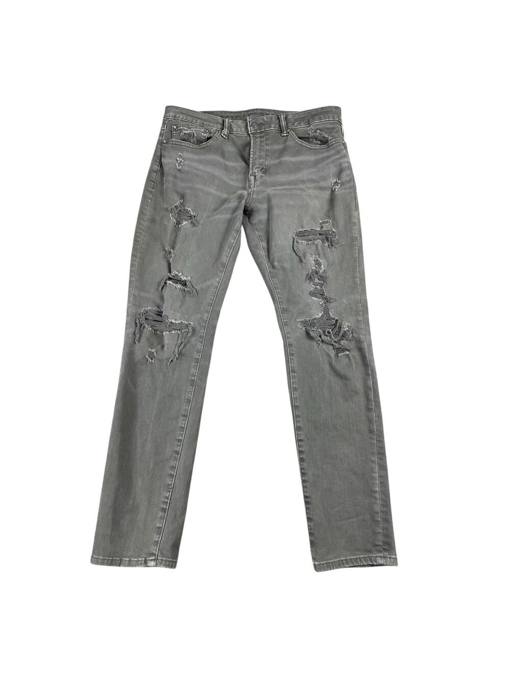American Eagle Athletic Skinny Jeans Mens 34 x 30 Gray Distressed Stretch